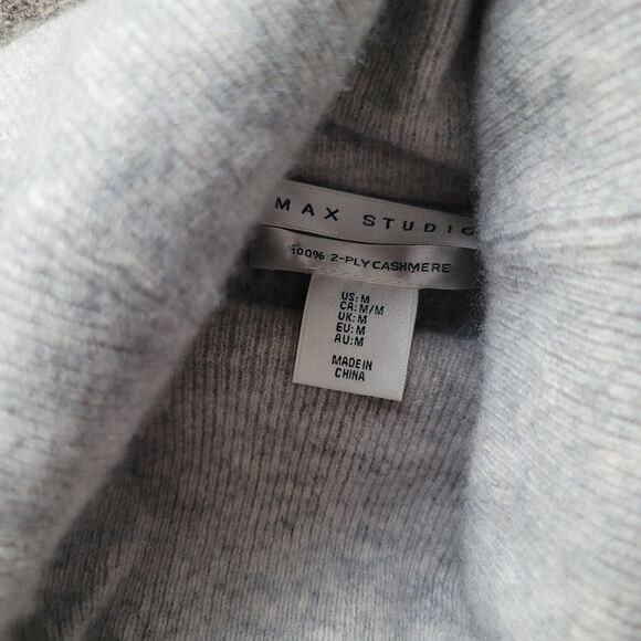 Cashmere Turtle Neck Sweater Max Studio Cream/Gray 100% 2 Ply Tunic Sz Med - Picture 13 of 13